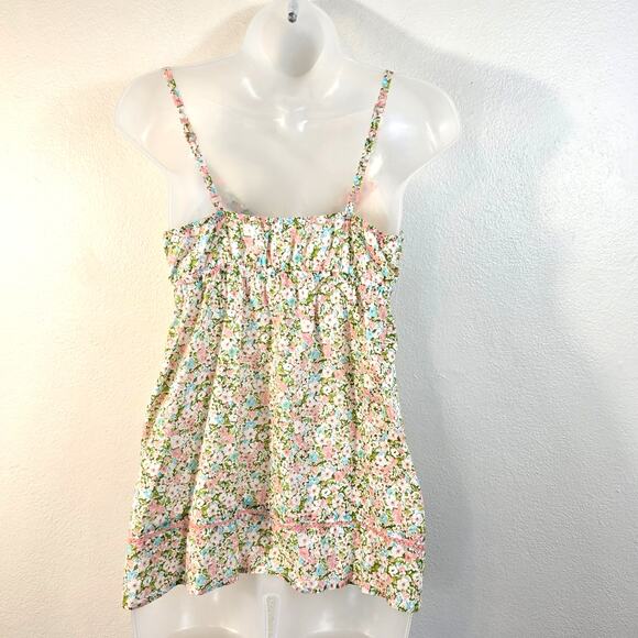 Forever 21 Y2K Babydoll Top Juniors M Dainty Pastel Floral Print Crochet Accent - Picture 2 of 11